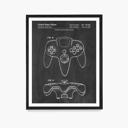 Nintendo 64 Controller Patent Poster, Video Game Wall Art